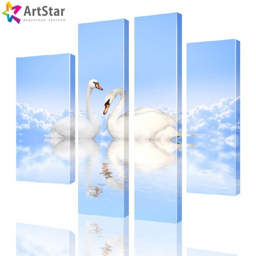 Модульная картина - Лебеди на облаках, Art. anml_0093